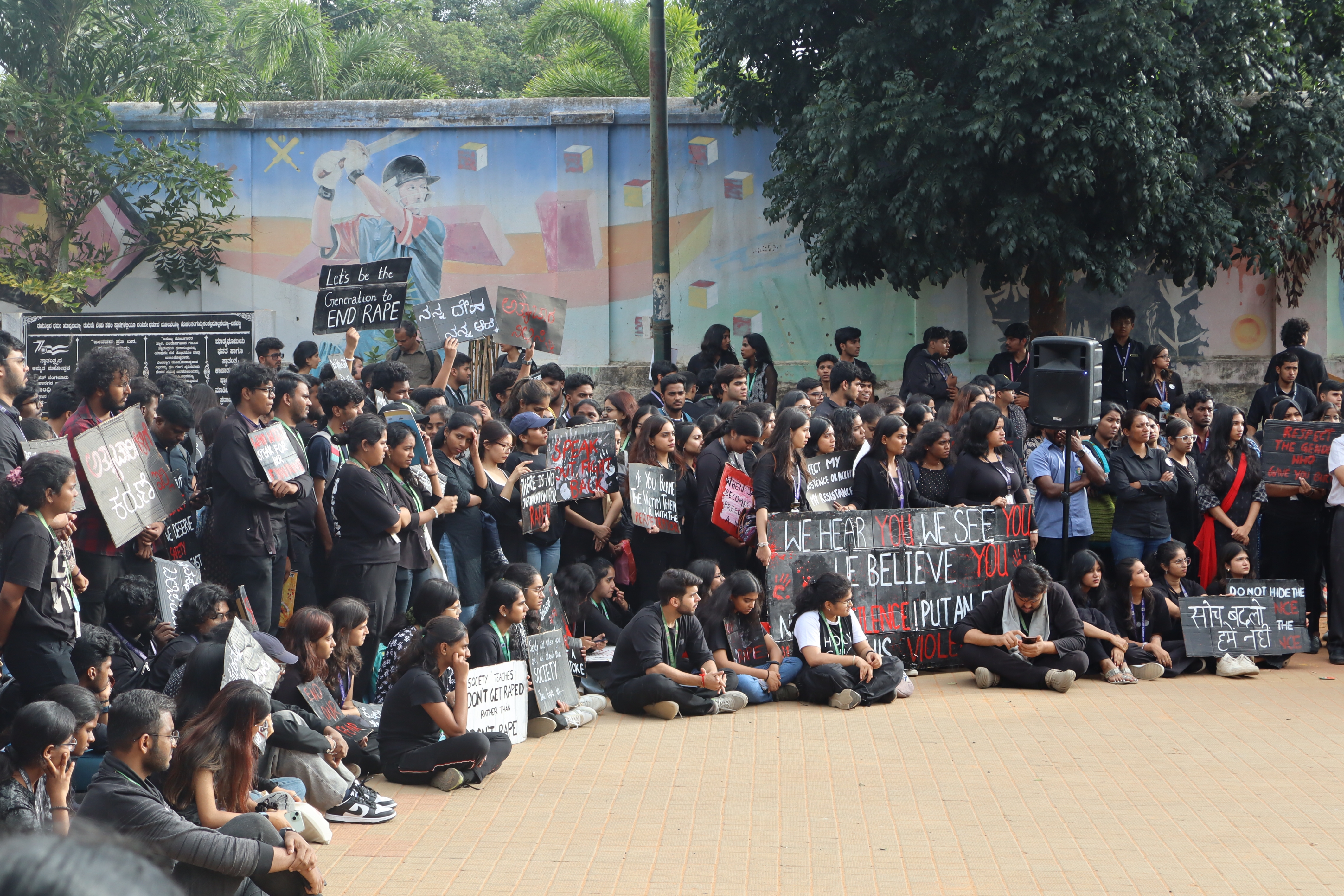 A large group gathered for a community demonstration